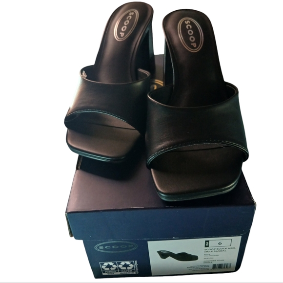Scoop Block Heel Mule Sandal Black Slip On Size 6 NWT - Picture 6 of 7